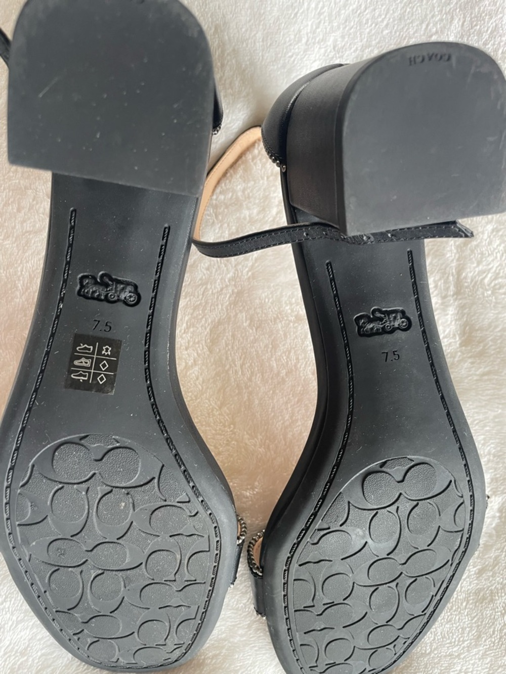 Coach Black Ankle-Strap Block Heel Sandals with Beaded Trim - Picture 4 of 5